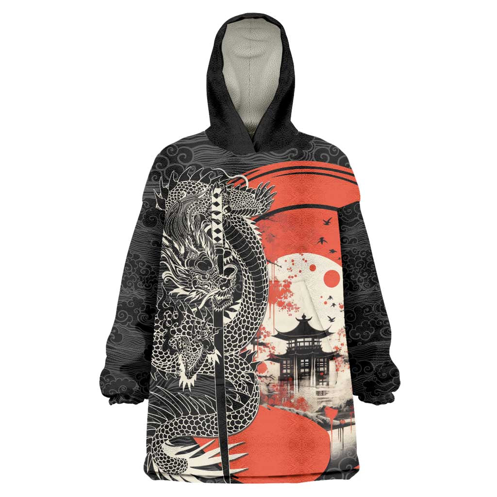 Japanese Dragon Katana Enso Wearable Blanket Hoodie Japan Pagoda Seamless Cloud - Polynesian Pride