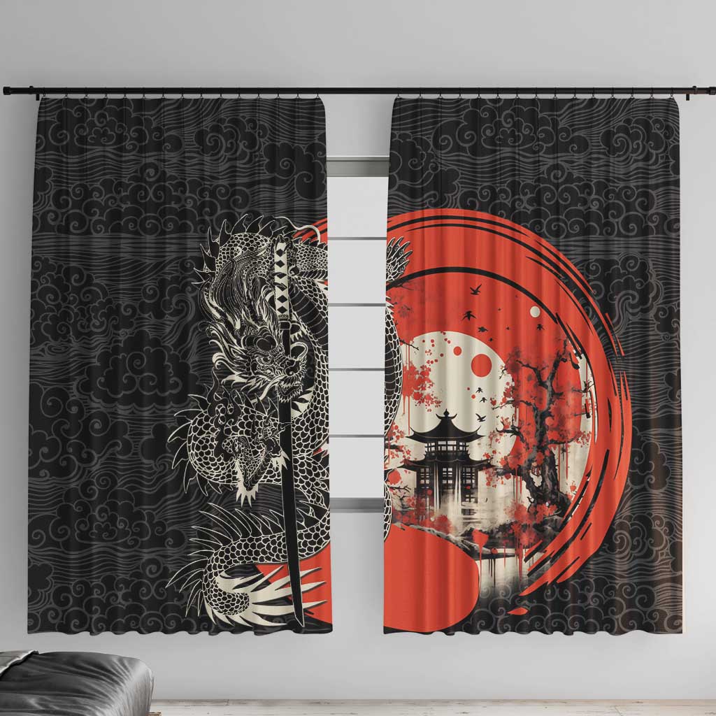Japanese Dragon Katana Enso Window Curtain Japan Pagoda Seamless Cloud - Polynesian Pride