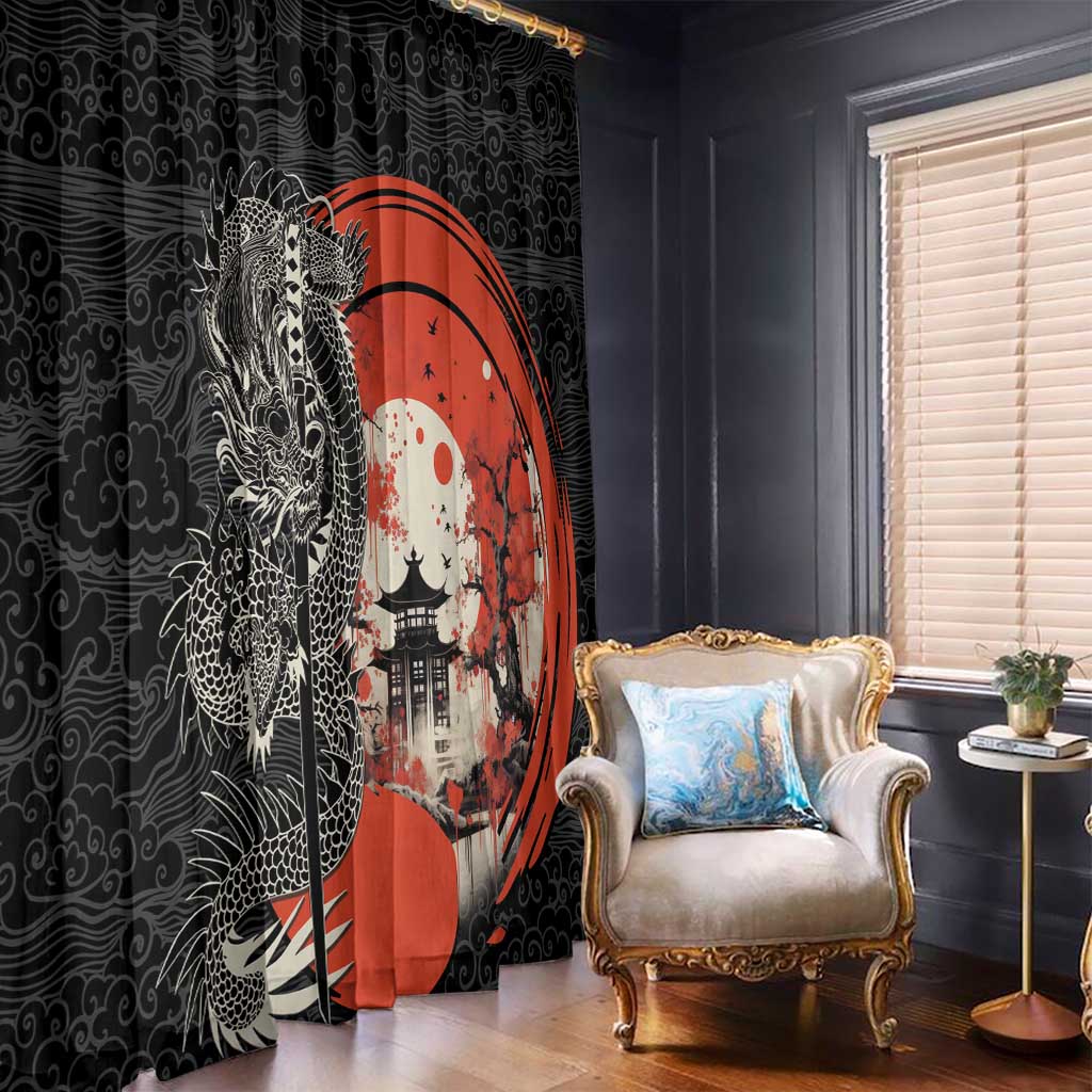 Japanese Dragon Katana Enso Window Curtain Japan Pagoda Seamless Cloud - Polynesian Pride