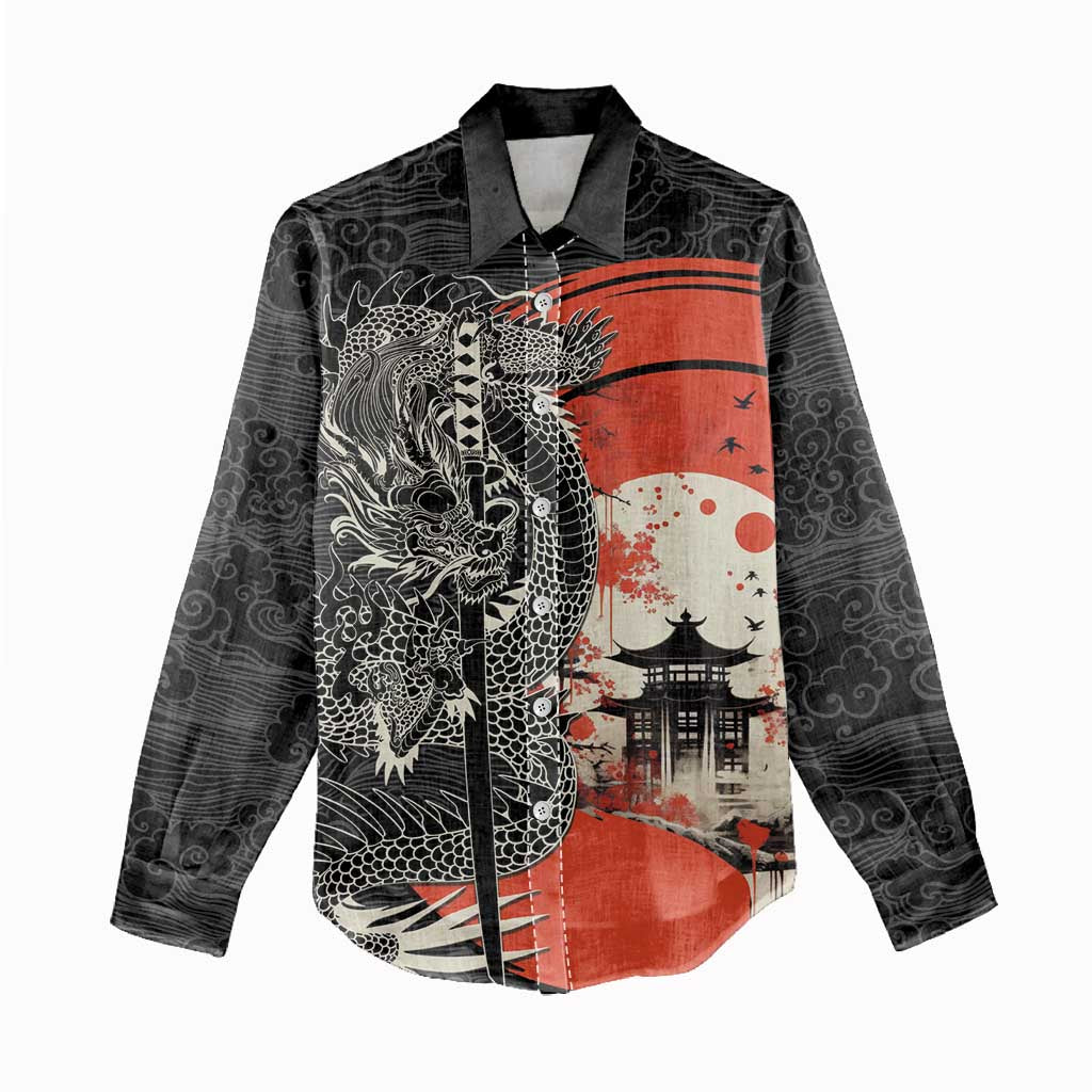 Japanese Dragon Katana Enso Women Casual Shirt Japan Pagoda Seamless Cloud LT14 - Polynesian Pride