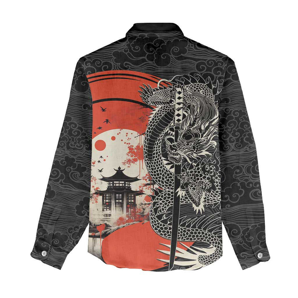 Japanese Dragon Katana Enso Women Casual Shirt Japan Pagoda Seamless Cloud LT14 - Polynesian Pride