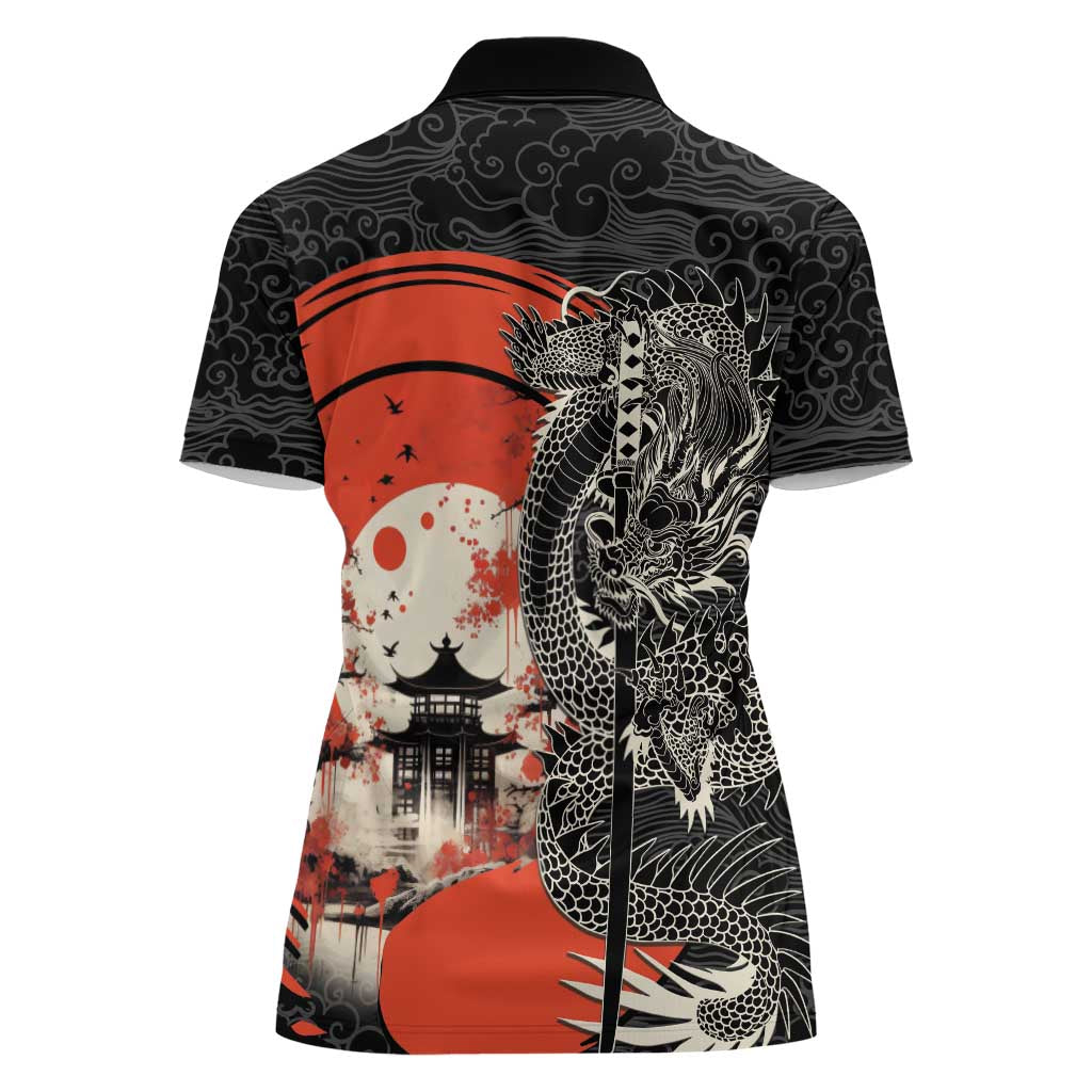 Japanese Dragon Katana Enso Women Polo Shirt Japan Pagoda Seamless Cloud LT14 - Polynesian Pride