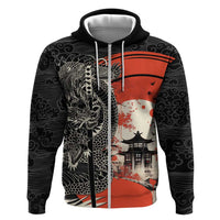Japanese Dragon Katana Enso Zip Hoodie Japan Pagoda Seamless Cloud LT14 Zip Hoodie Black - Polynesian Pride