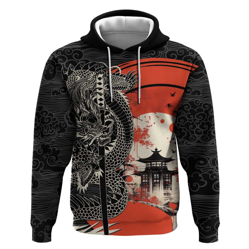 Japanese Dragon Katana Enso Zip Hoodie Japan Pagoda Seamless Cloud LT14 Pullover Hoodie Black - Polynesian Pride