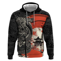 Japanese Dragon Katana Enso Zip Hoodie Japan Pagoda Seamless Cloud LT14 Pullover Hoodie Black - Polynesian Pride