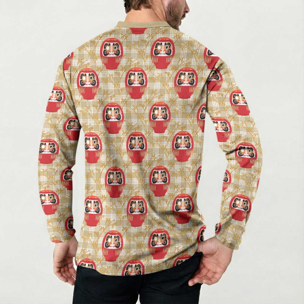 Japanese Daruma Doll Button Sweatshirt Palaka With Seamless Bamboo Pattern - Polynesian Pride