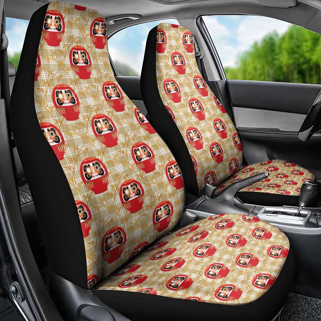 Japanese Daruma Doll Car Seat Cover Palaka With Seamless Bamboo Pattern - Polynesian Pride