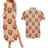Japanese Daruma Doll Couples Matching Summer Maxi Dress and Hawaiian Shirt Palaka With Seamless Bamboo Pattern - Polynesian Pride