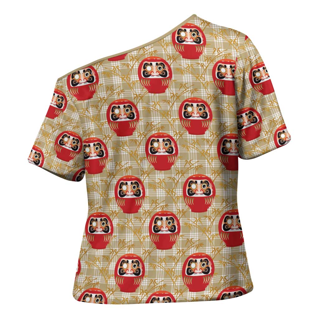 Japanese Daruma Doll Cross Shoulder Shirt Palaka With Seamless Bamboo Pattern - Polynesian Pride