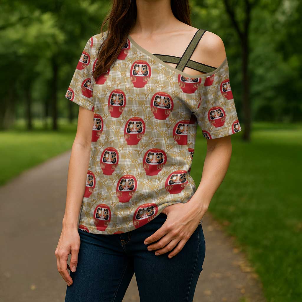 Japanese Daruma Doll Cross Shoulder Shirt Palaka With Seamless Bamboo Pattern - Polynesian Pride