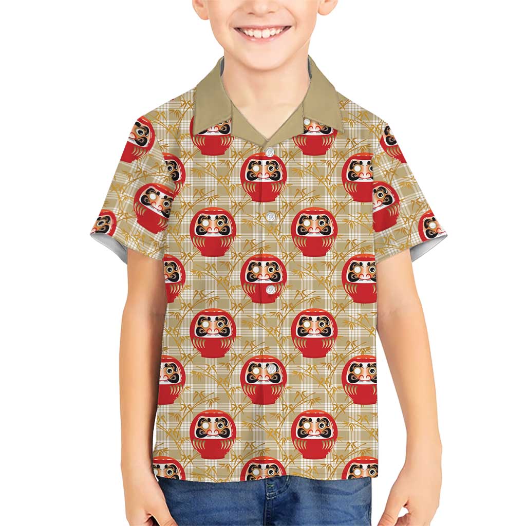 Japanese Daruma Doll Family Matching Mermaid Dress and Hawaiian Shirt Palaka With Seamless Bamboo Pattern LT14 Son's Shirt Beige - Polynesian Pride