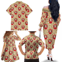 Japanese Daruma Doll Family Matching Off The Shoulder Long Sleeve Dress and Hawaiian Shirt Palaka With Seamless Bamboo Pattern LT14 - Polynesian Pride