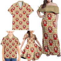 Japanese Daruma Doll Family Matching Off Shoulder Maxi Dress and Hawaiian Shirt Palaka With Seamless Bamboo Pattern LT14 - Polynesian Pride
