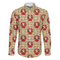 Japanese Daruma Doll Family Matching Off Shoulder Maxi Dress and Hawaiian Shirt Palaka With Seamless Bamboo Pattern LT14 Dad's Shirt - Long Sleeve Beige - Polynesian Pride