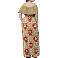 Japanese Daruma Doll Family Matching Off Shoulder Maxi Dress and Hawaiian Shirt Palaka With Seamless Bamboo Pattern LT14 - Polynesian Pride