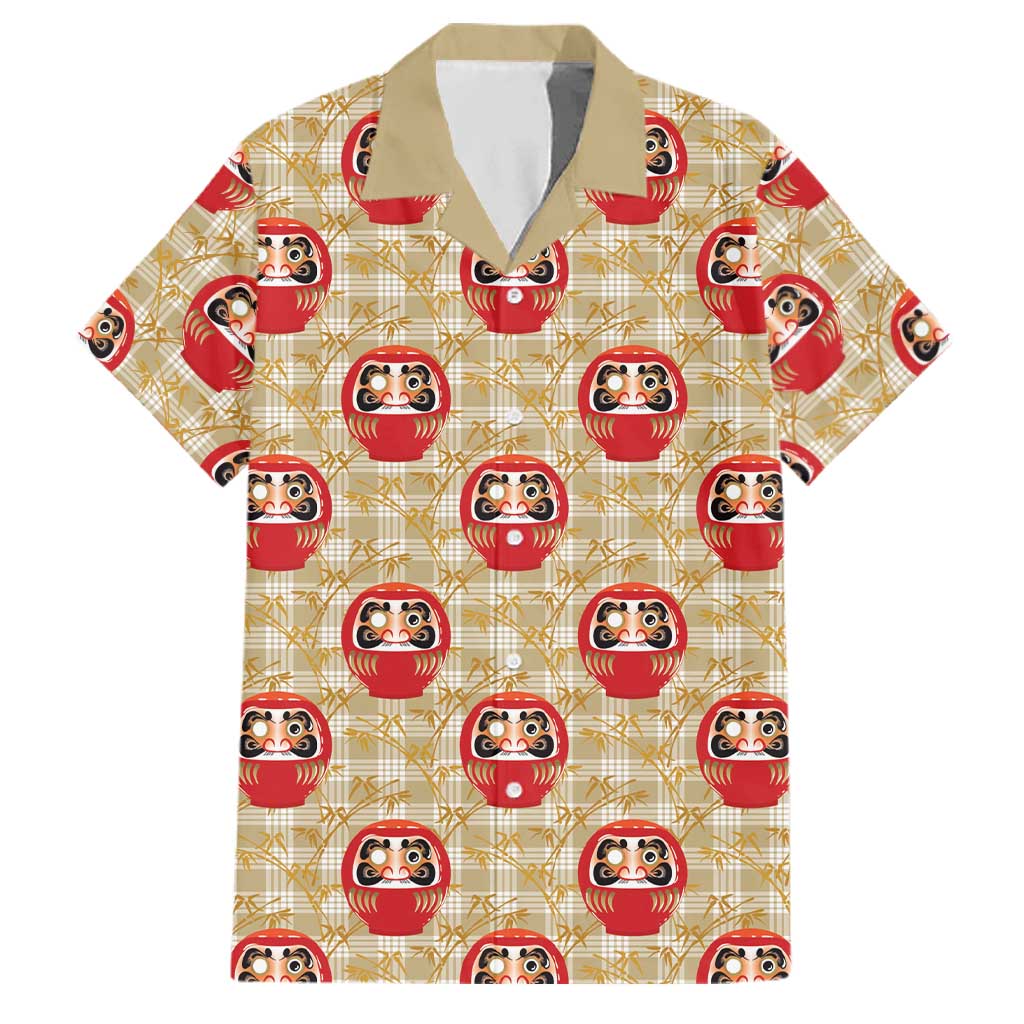 Japanese Daruma Doll Family Matching Short Sleeve Bodycon Dress and Hawaiian Shirt Palaka With Seamless Bamboo Pattern LT14 Dad's Shirt - Short Sleeve Beige - Polynesian Pride