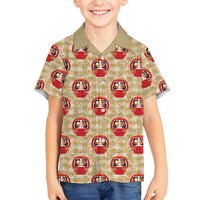 Japanese Daruma Doll Family Matching Short Sleeve Bodycon Dress and Hawaiian Shirt Palaka With Seamless Bamboo Pattern LT14 Son's Shirt Beige - Polynesian Pride