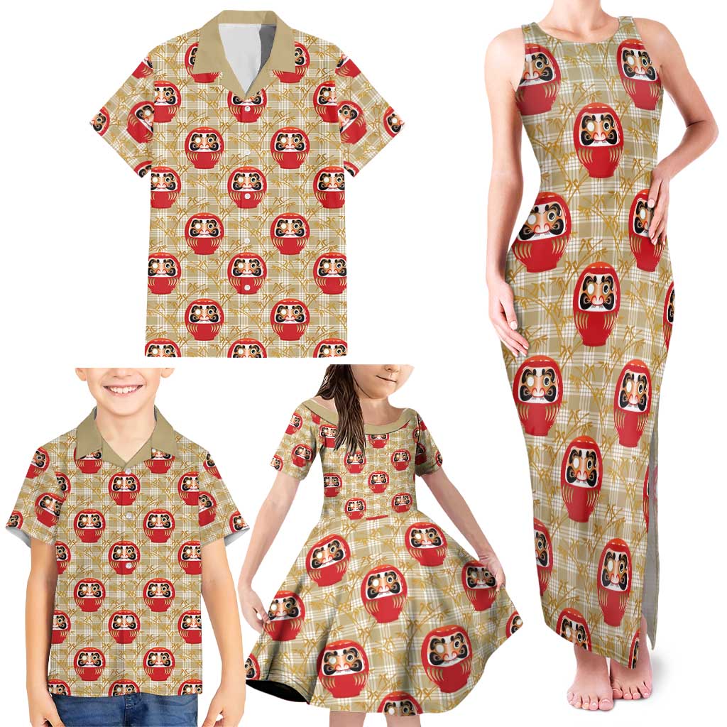 Japanese Daruma Doll Family Matching Tank Maxi Dress and Hawaiian Shirt Palaka With Seamless Bamboo Pattern LT14 - Polynesian Pride