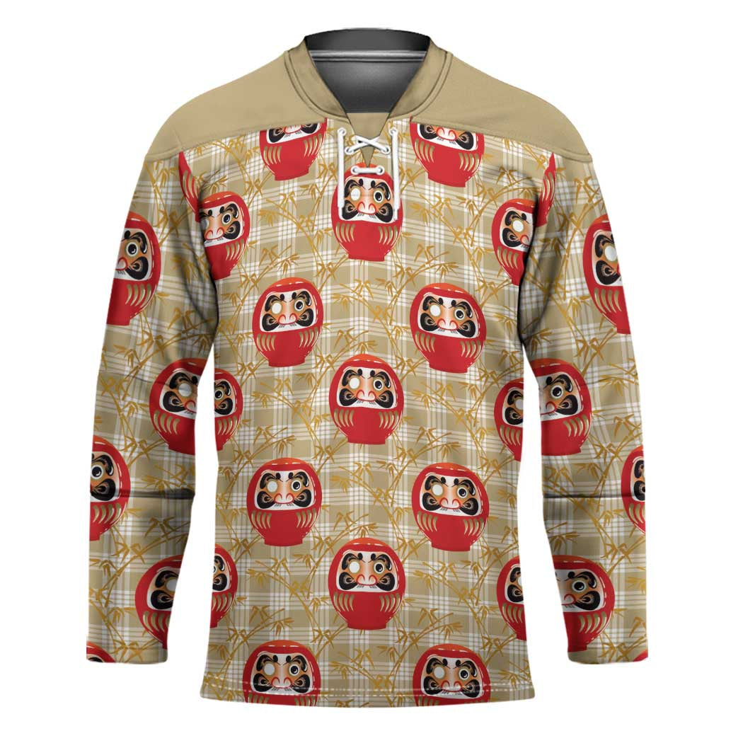 Japanese Daruma Doll Hockey Jersey Palaka With Seamless Bamboo Pattern - Polynesian Pride