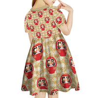 Japanese Daruma Doll Kid Short Sleeve Dress Palaka With Seamless Bamboo Pattern - Polynesian Pride