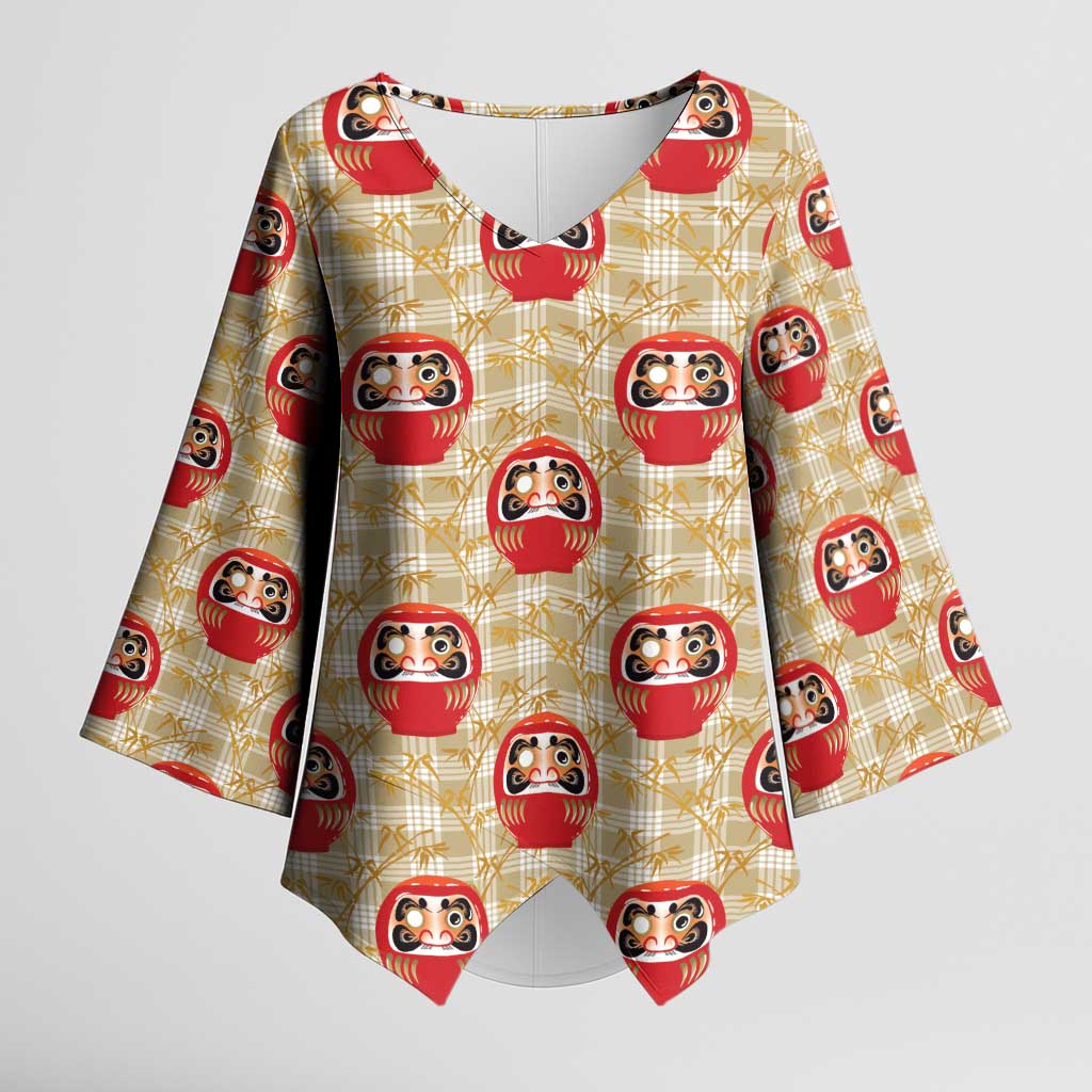 Japanese Daruma Doll Kimono Sleeve Blouse Palaka With Seamless Bamboo Pattern - Polynesian Pride