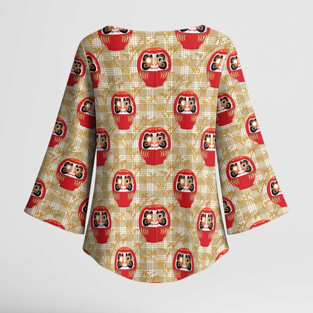 Japanese Daruma Doll Kimono Sleeve Blouse Palaka With Seamless Bamboo Pattern - Polynesian Pride
