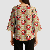 Japanese Daruma Doll Kimono Sleeve Blouse Palaka With Seamless Bamboo Pattern - Polynesian Pride