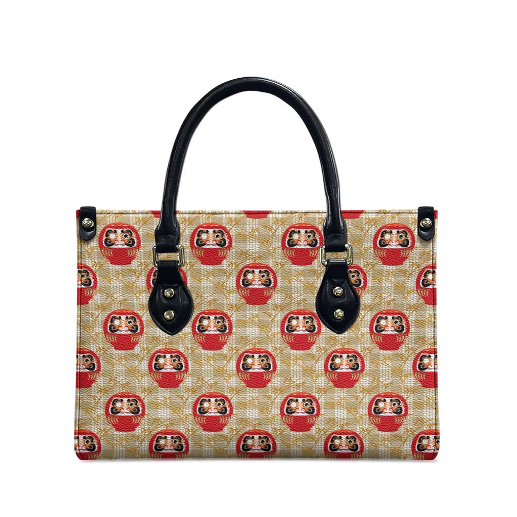 Japanese Daruma Doll Leather Bag Palaka With Seamless Bamboo Pattern - Polynesian Pride