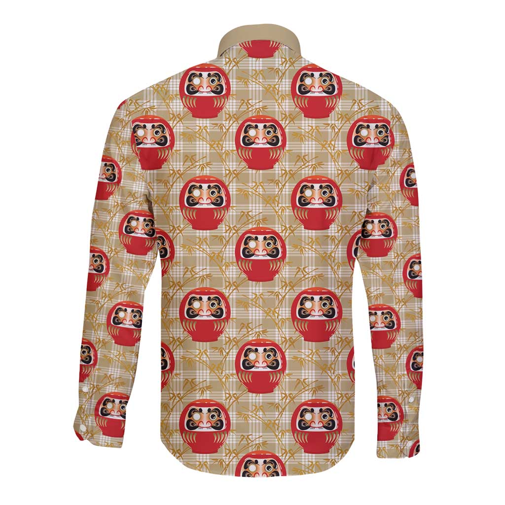 Japanese Daruma Doll Long Sleeve Button Shirt Palaka With Seamless Bamboo Pattern - Polynesian Pride