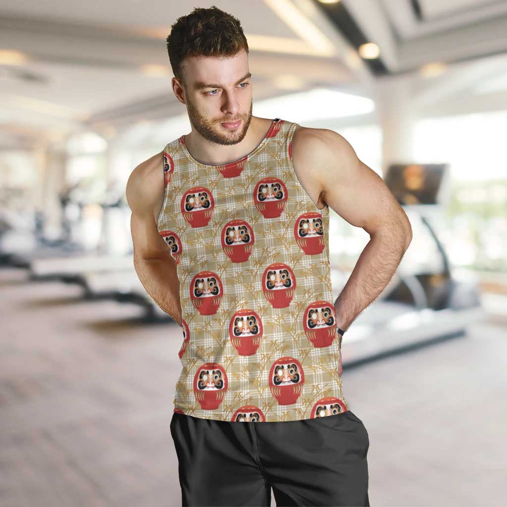 Japanese Daruma Doll Men Tank Top Palaka With Seamless Bamboo Pattern - Polynesian Pride