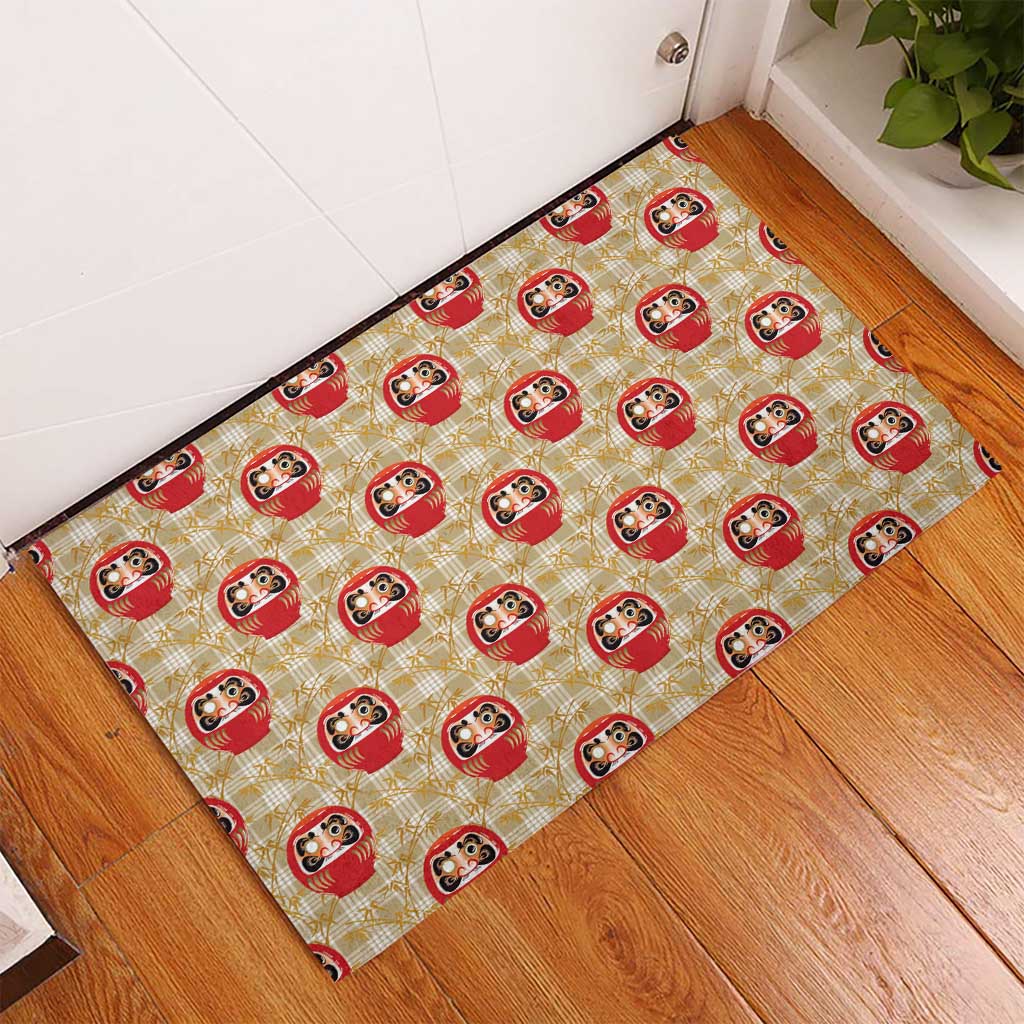 Japanese Daruma Doll Rubber Doormat Palaka With Seamless Bamboo Pattern - Polynesian Pride
