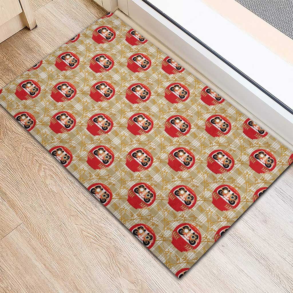 Japanese Daruma Doll Rubber Doormat Palaka With Seamless Bamboo Pattern - Polynesian Pride