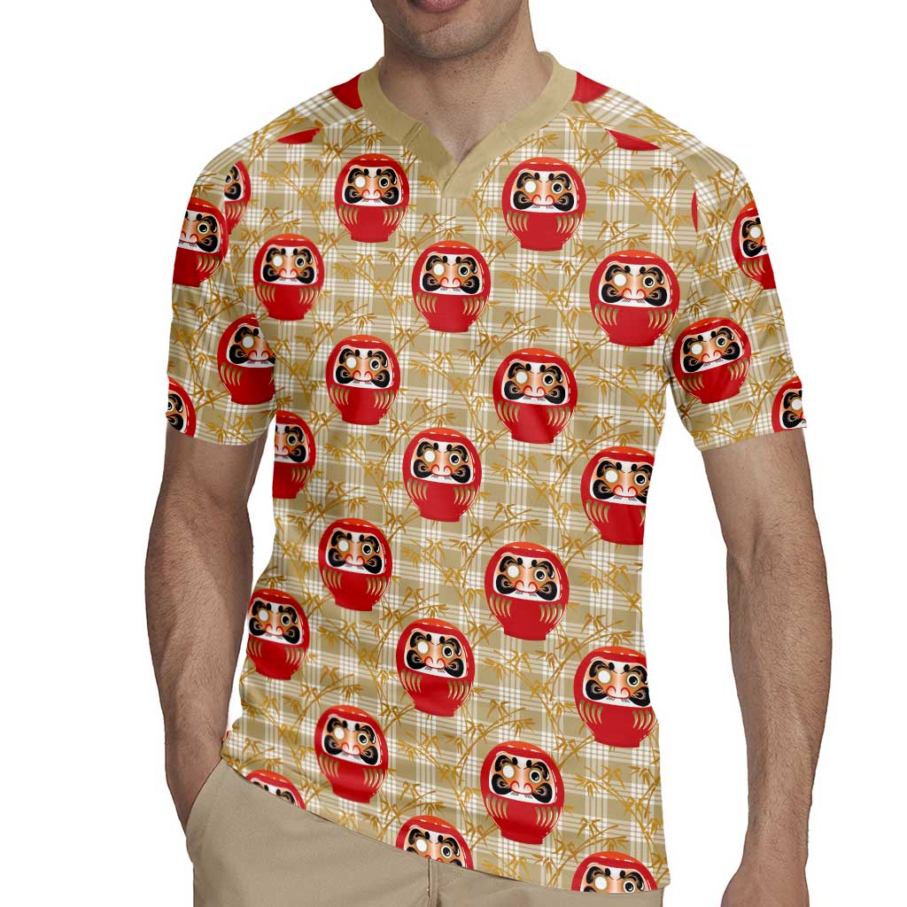 Japanese Daruma Doll Rugby Jersey Palaka With Seamless Bamboo Pattern - Polynesian Pride