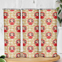 Japanese Daruma Doll Skinny Tumbler Palaka With Seamless Bamboo Pattern - Polynesian Pride