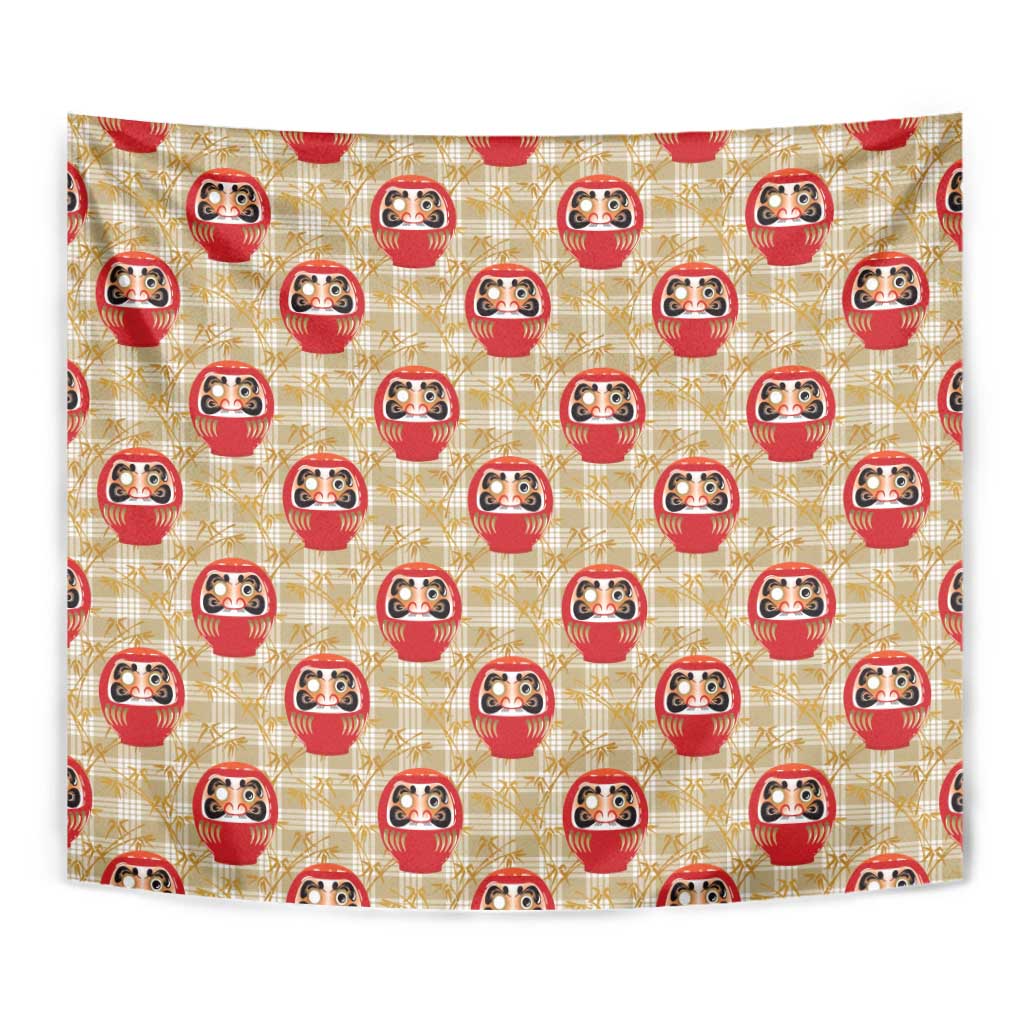 Japanese Daruma Doll Tapestry Palaka With Seamless Bamboo Pattern - Polynesian Pride