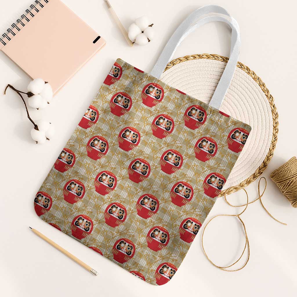Japanese Daruma Doll Tote Bag Palaka With Seamless Bamboo Pattern - Polynesian Pride
