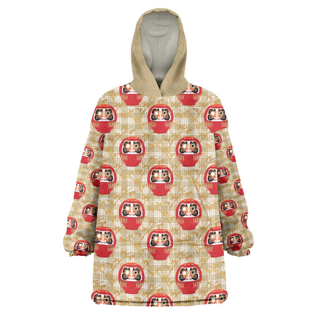 Japanese Daruma Doll Wearable Blanket Hoodie Palaka With Seamless Bamboo Pattern - Polynesian Pride