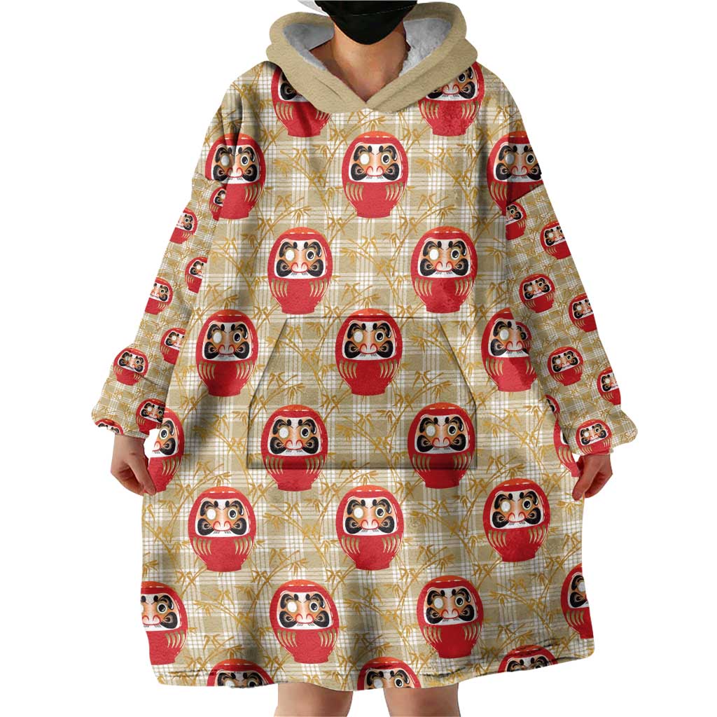 Japanese Daruma Doll Wearable Blanket Hoodie Palaka With Seamless Bamboo Pattern - Polynesian Pride