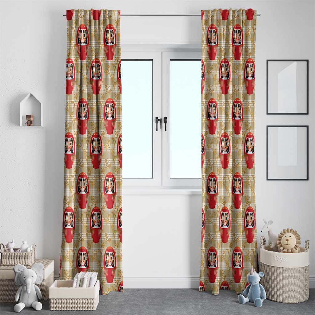 Japanese Daruma Doll Window Curtain Palaka With Seamless Bamboo Pattern - Polynesian Pride