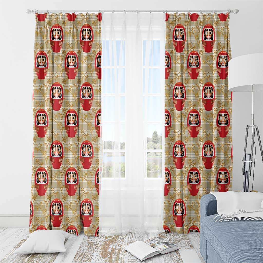 Japanese Daruma Doll Window Curtain Palaka With Seamless Bamboo Pattern - Polynesian Pride