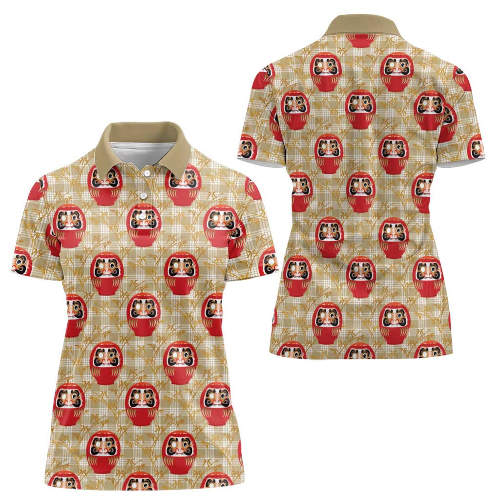 Japanese Daruma Doll Women Polo Shirt Palaka With Seamless Bamboo Pattern - Polynesian Pride