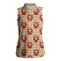Japanese Daruma Doll Women Sleeveless Polo Shirt Palaka With Seamless Bamboo Pattern LT14 Female Beige - Polynesian Pride