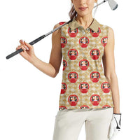 Japanese Daruma Doll Women Sleeveless Polo Shirt Palaka With Seamless Bamboo Pattern LT14 - Polynesian Pride
