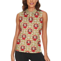 Japanese Daruma Doll Women Sleeveless Polo Shirt Palaka With Seamless Bamboo Pattern LT14 - Polynesian Pride