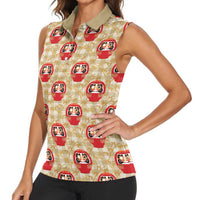Japanese Daruma Doll Women Sleeveless Polo Shirt Palaka With Seamless Bamboo Pattern LT14 - Polynesian Pride