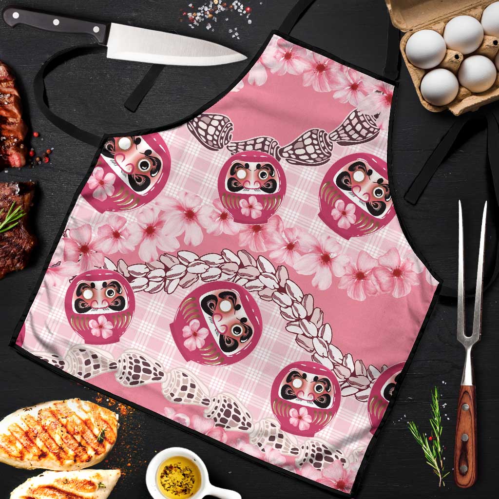 Japanese Daruma Doll Palaka Apron Cherry Blossoms With Shell Lei - Polynesian Pride