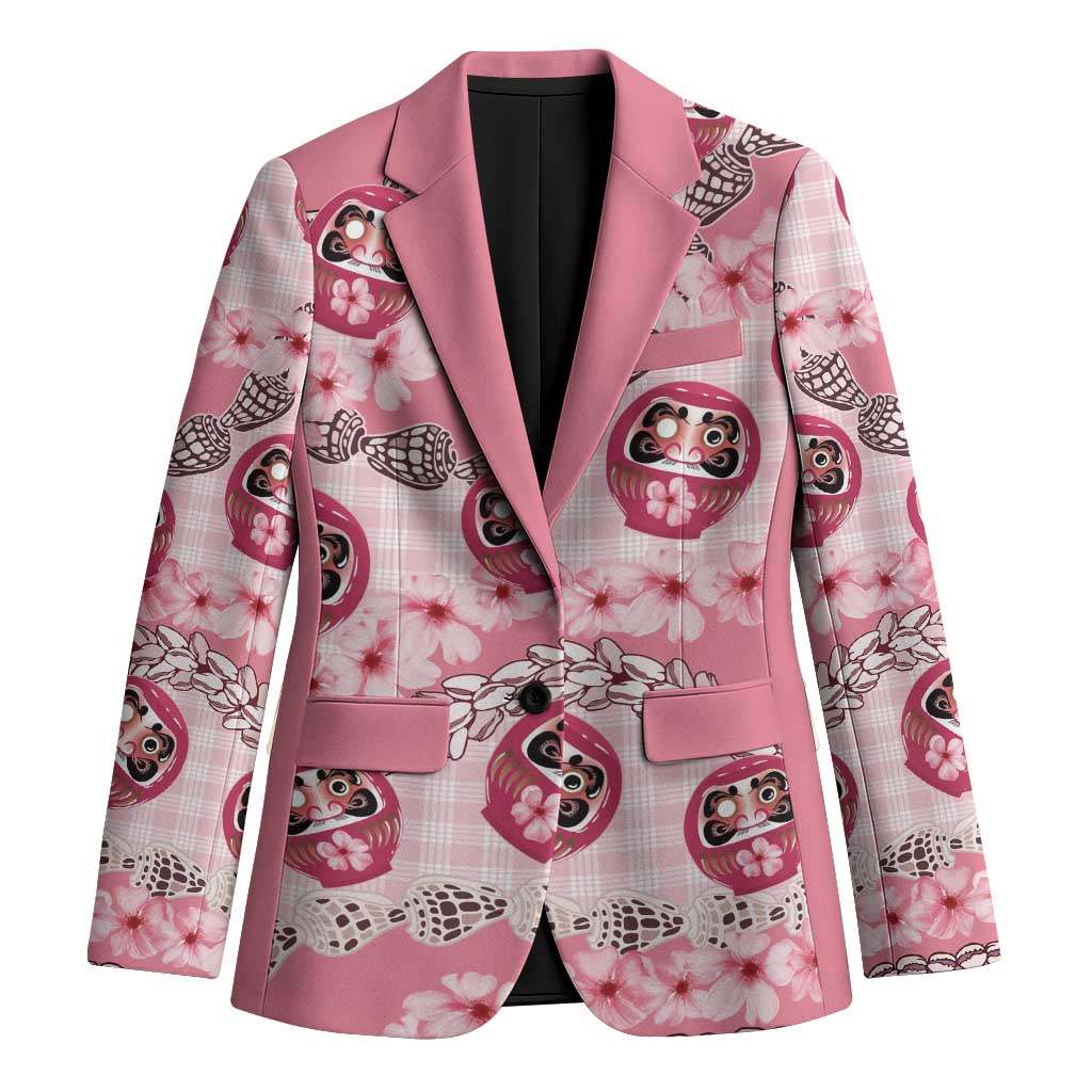 Japanese Daruma Doll Palaka Blazer Cherry Blossoms With Shell Lei - Polynesian Pride