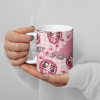 Japanese Daruma Doll Palaka Ceramic Mug Cherry Blossoms With Shell Lei - Polynesian Pride
