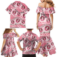 Japanese Daruma Doll Palaka Family Matching Mermaid Dress and Hawaiian Shirt Cherry Blossoms With Shell Lei LT14 - Polynesian Pride