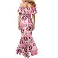 Japanese Daruma Doll Palaka Family Matching Mermaid Dress and Hawaiian Shirt Cherry Blossoms With Shell Lei LT14 - Polynesian Pride